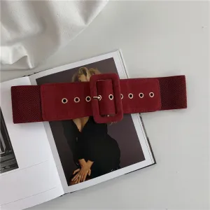 Elastic Wide Vegan Leather Waist Belts with Metal Buckle