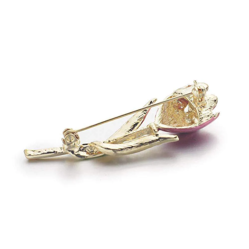 Elegant Tulip Flower Crystal Brooch Pin