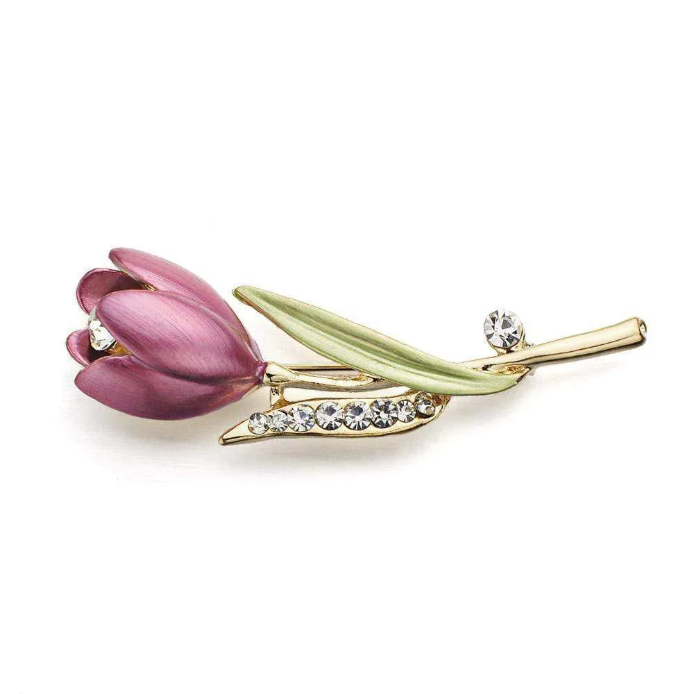 Elegant Tulip Flower Crystal Brooch Pin