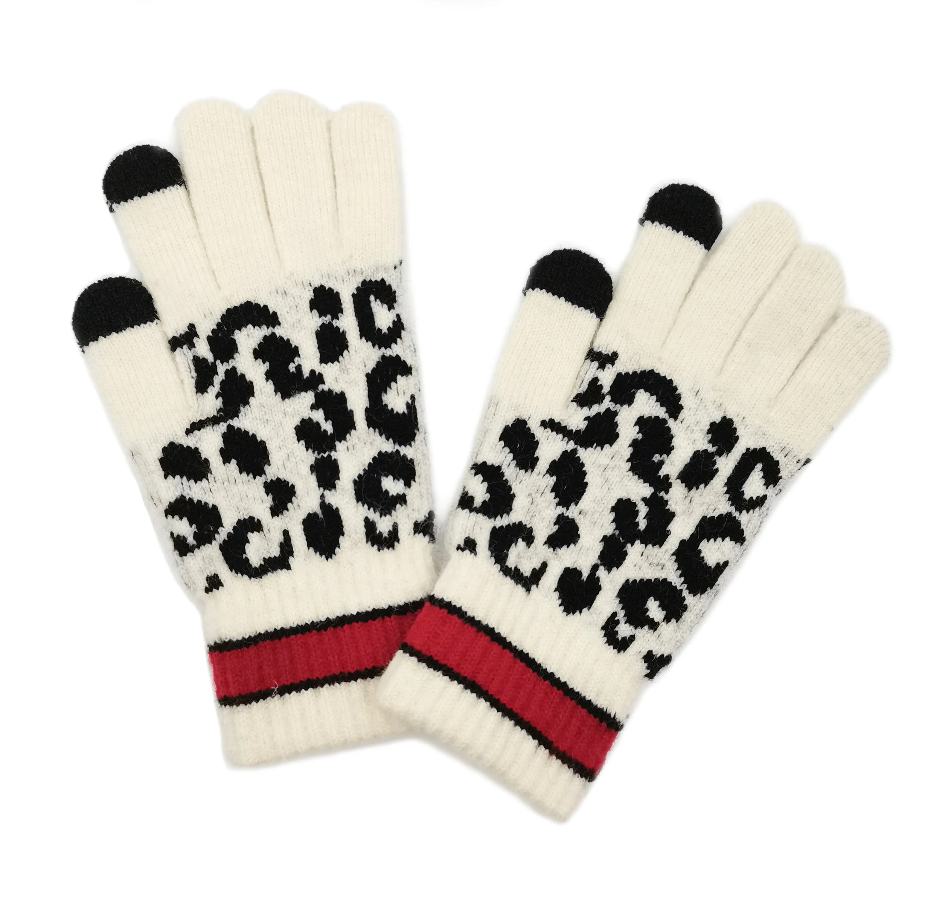 Empire Cove Winter Knit Leopard Striped Touch Screen Gloves