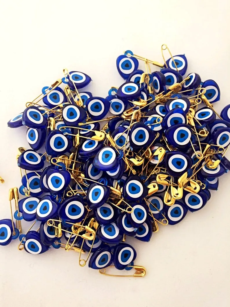 Evil Eye Safety Pin 100, Unique Wedding Favors, Resin Evil Eye Bead