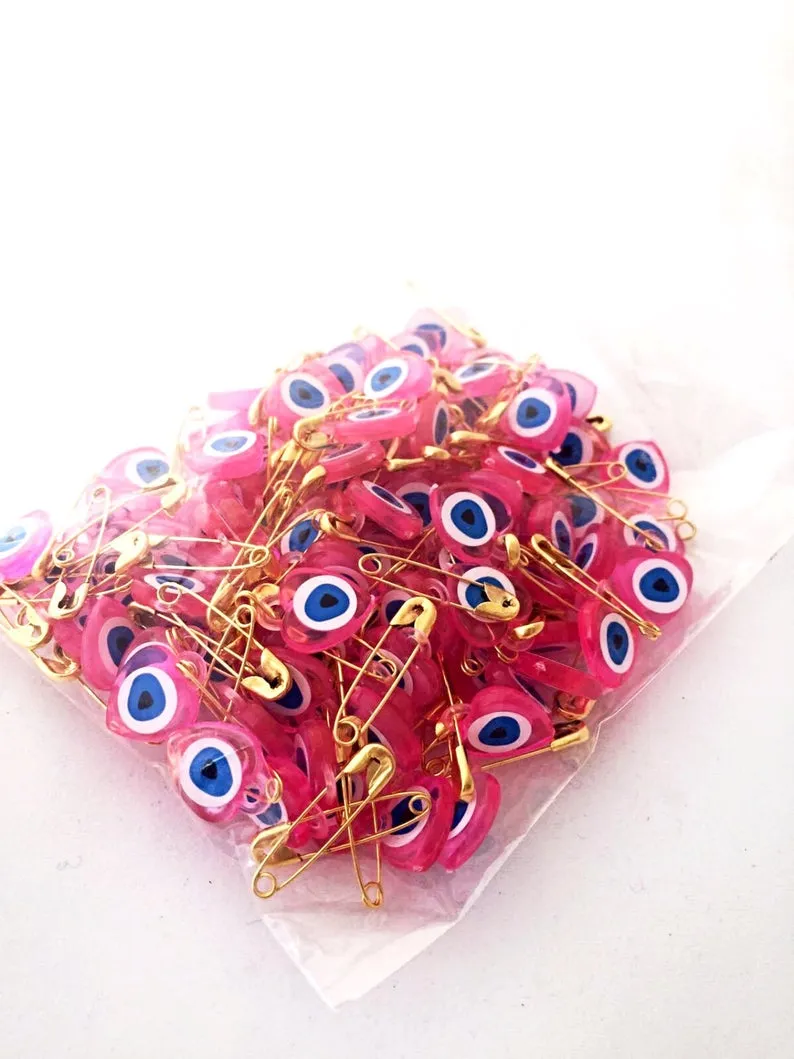 Evil Eye Safety Pin 100, Unique Wedding Favors, Resin Evil Eye Bead