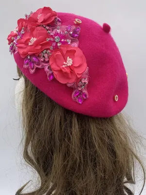 Fall Chic Unique Designer Luxury Flower with Rhinestone Beret