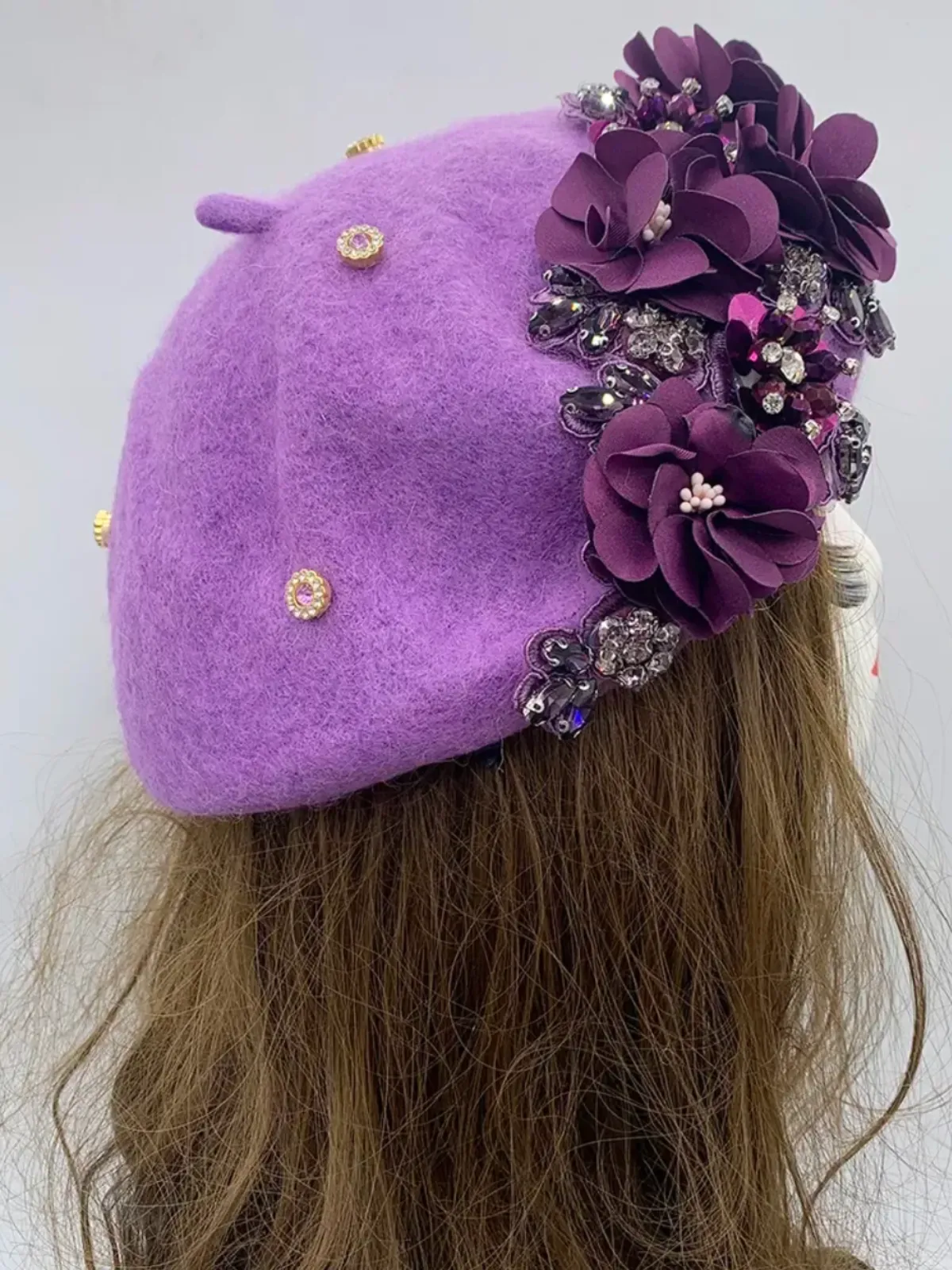 Fall Chic Unique Designer Luxury Flower with Rhinestone Beret