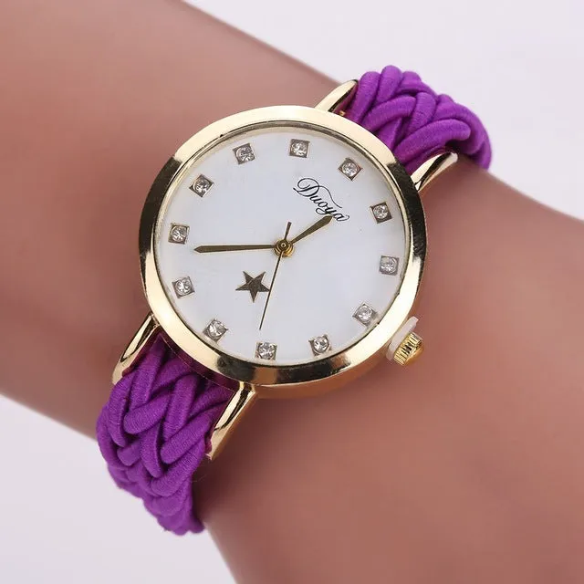 Fashion Weave Leather Watches Women Gold Rhinestone Wristwatch Casual Ladies Bracelet Watch Women Dress Quartz Watch Gift DY069