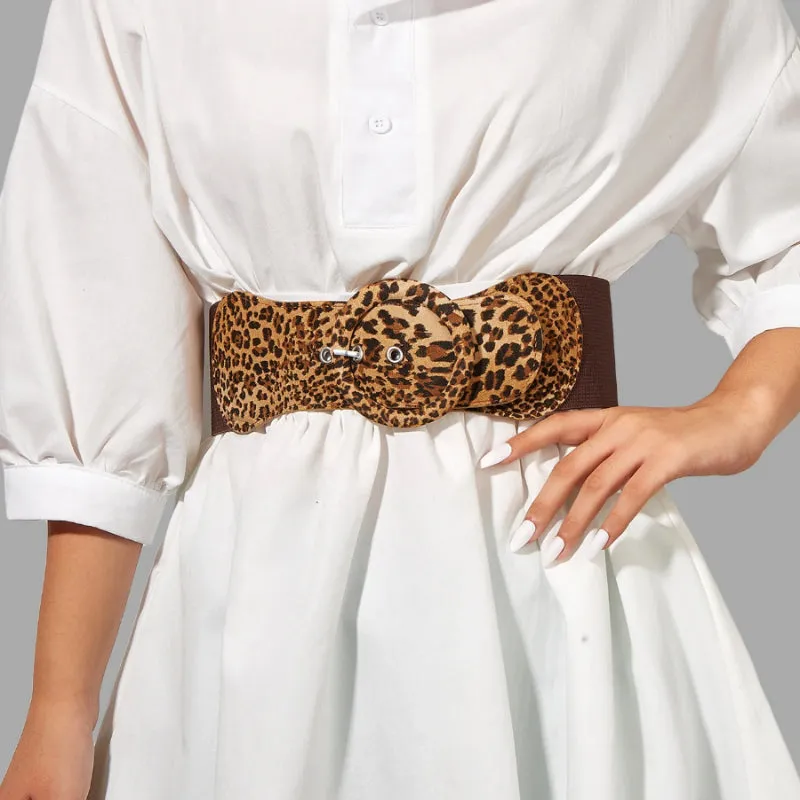 Fierce Leopard Print Wide Elastic Waist Belts