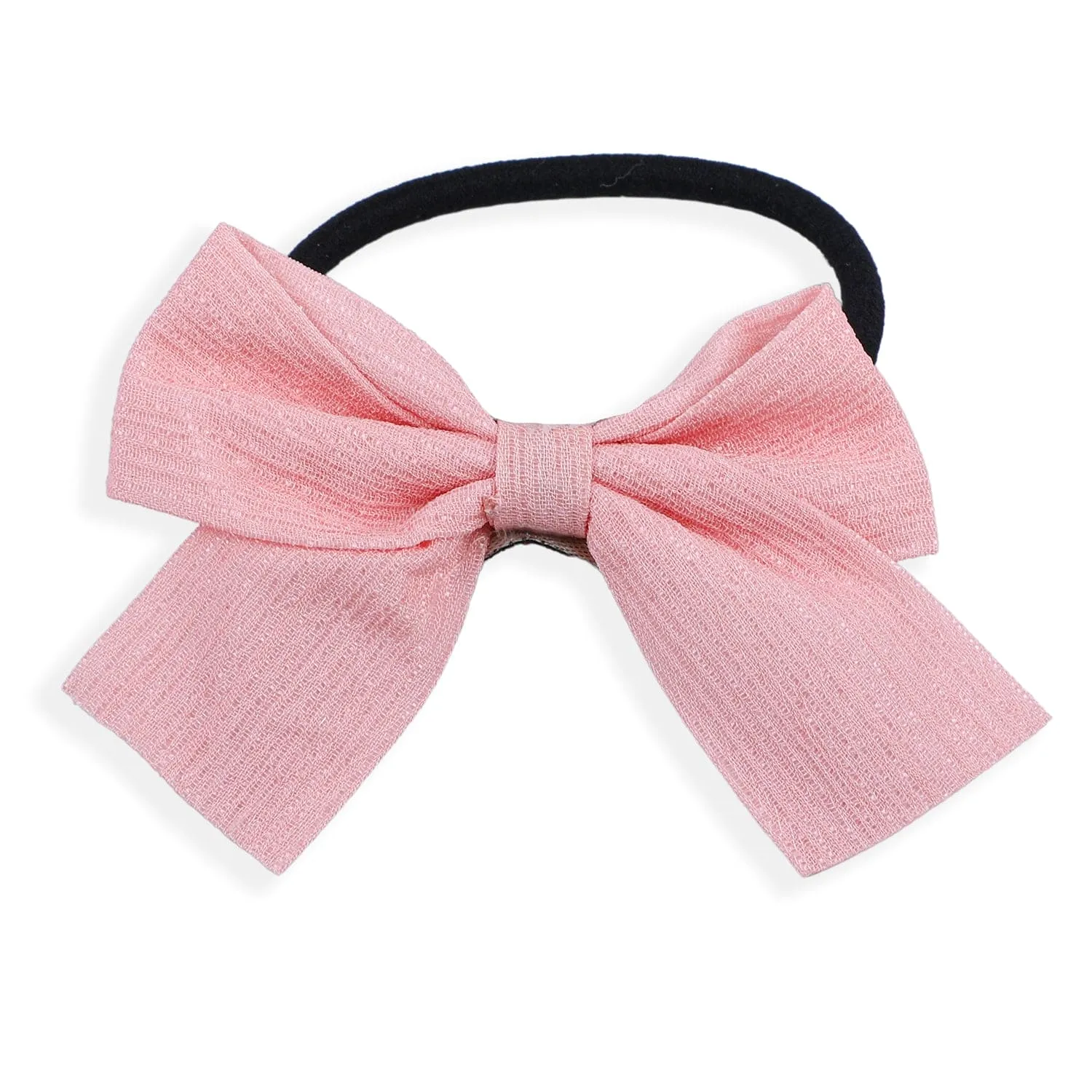 Floral And Solid Rubber Bands Hair Bows 2 Pcs - Peach, Pink