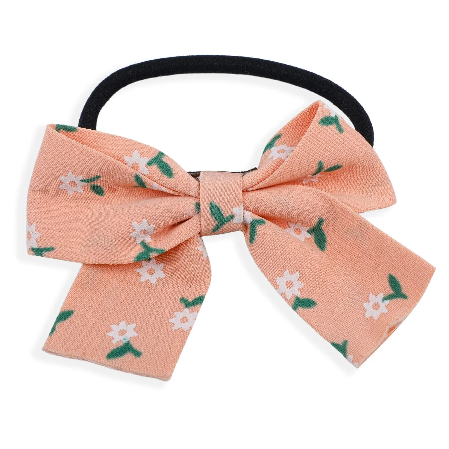 Floral And Solid Rubber Bands Hair Bows 2 Pcs - Peach, Pink