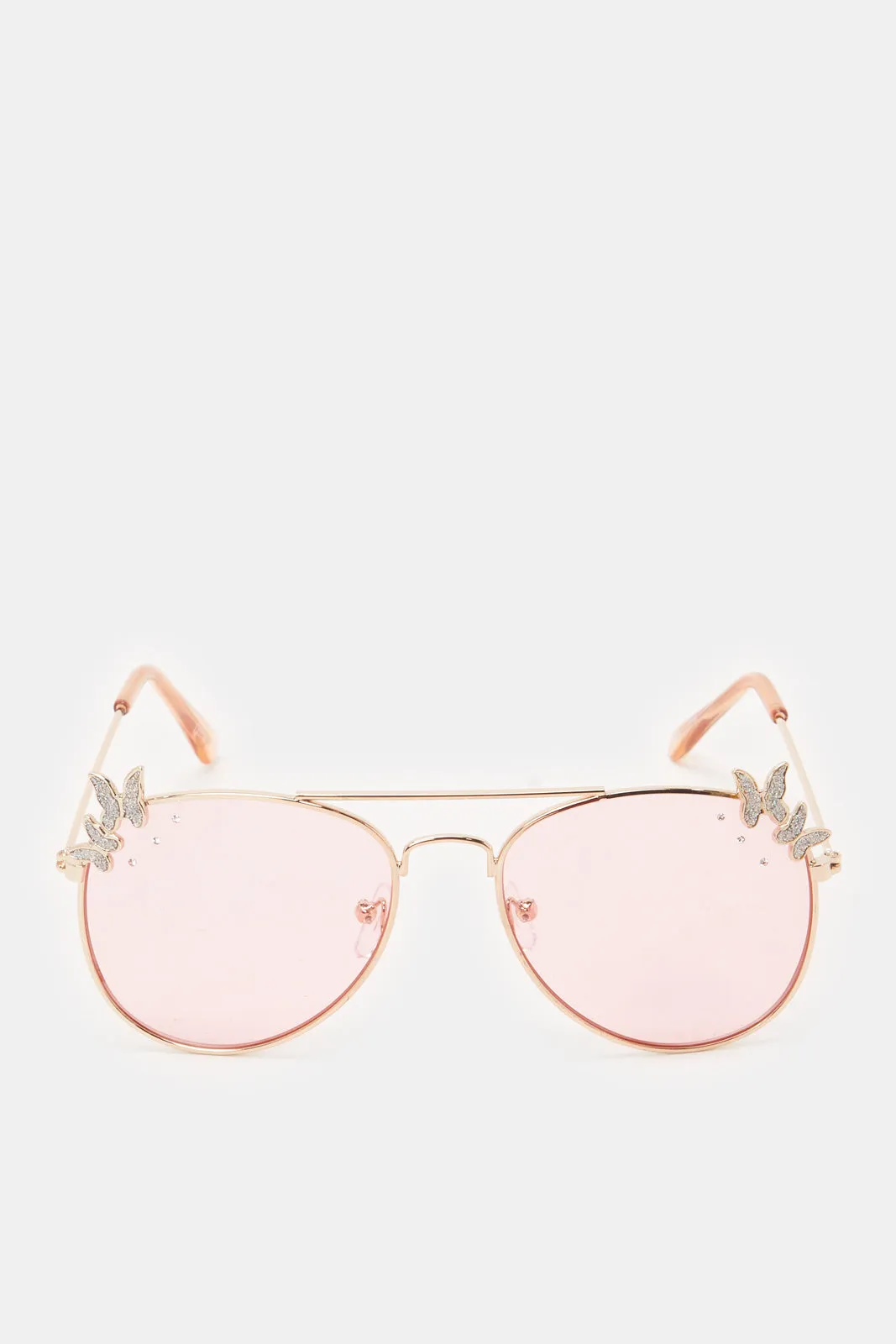 Girls Pink Aviator Embellished Sunglasses