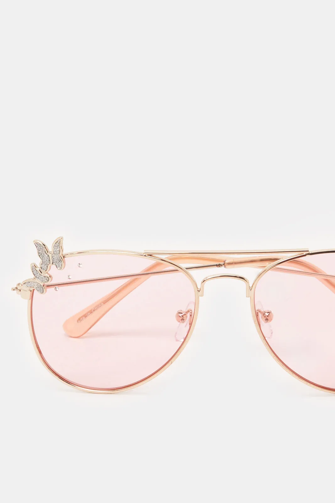 Girls Pink Aviator Embellished Sunglasses