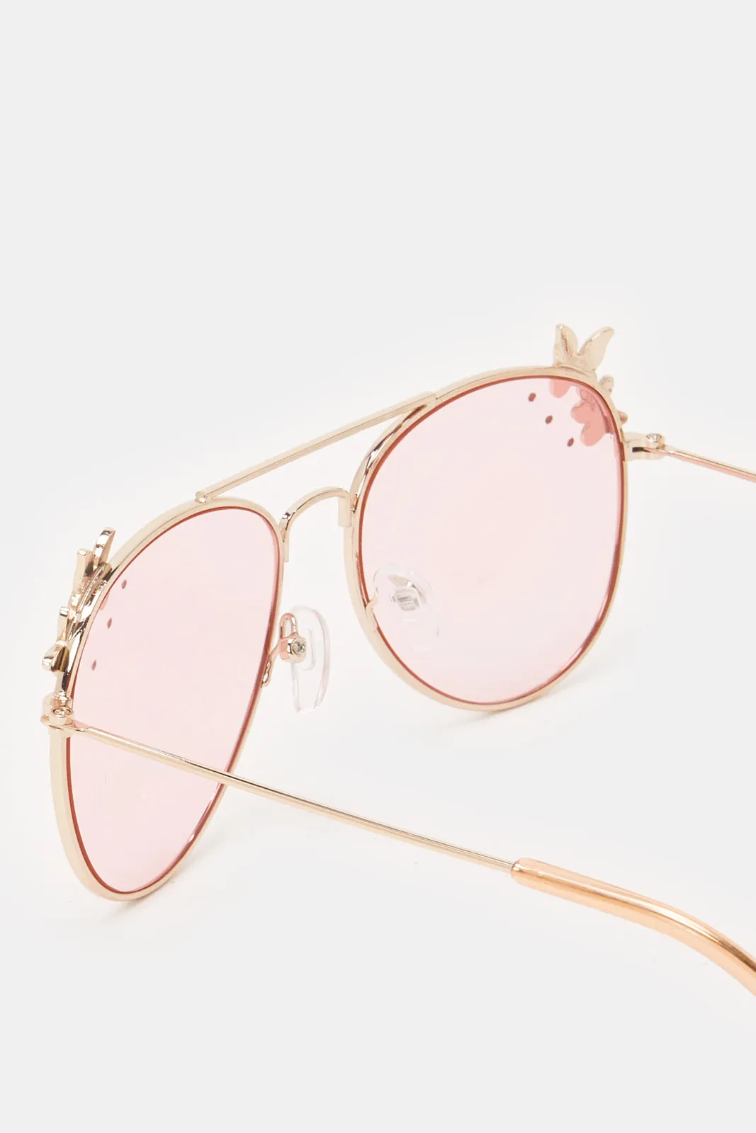 Girls Pink Aviator Embellished Sunglasses