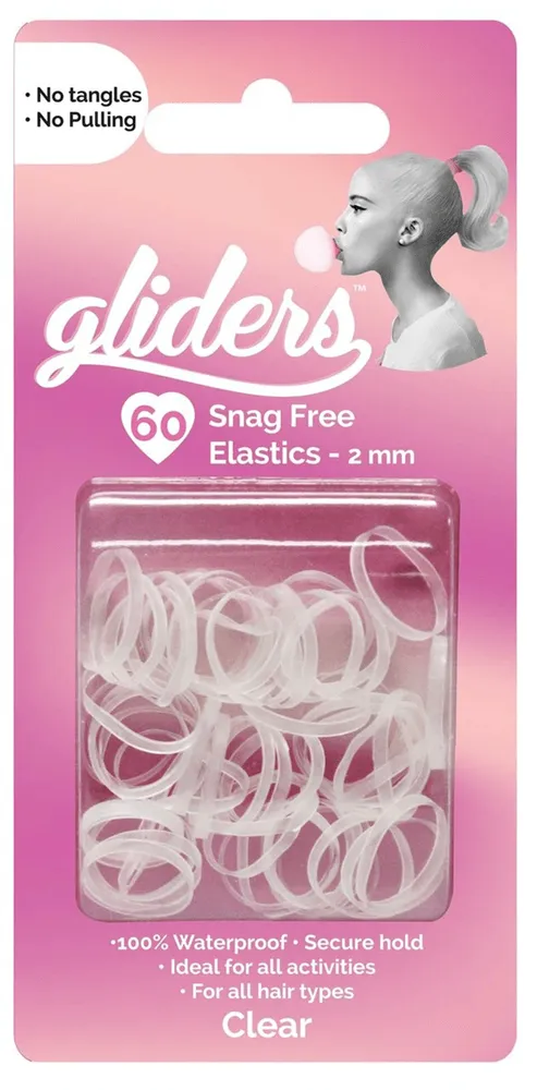 Gliders Snag Free Hair Elastics Clear 2mm - 60 Piece