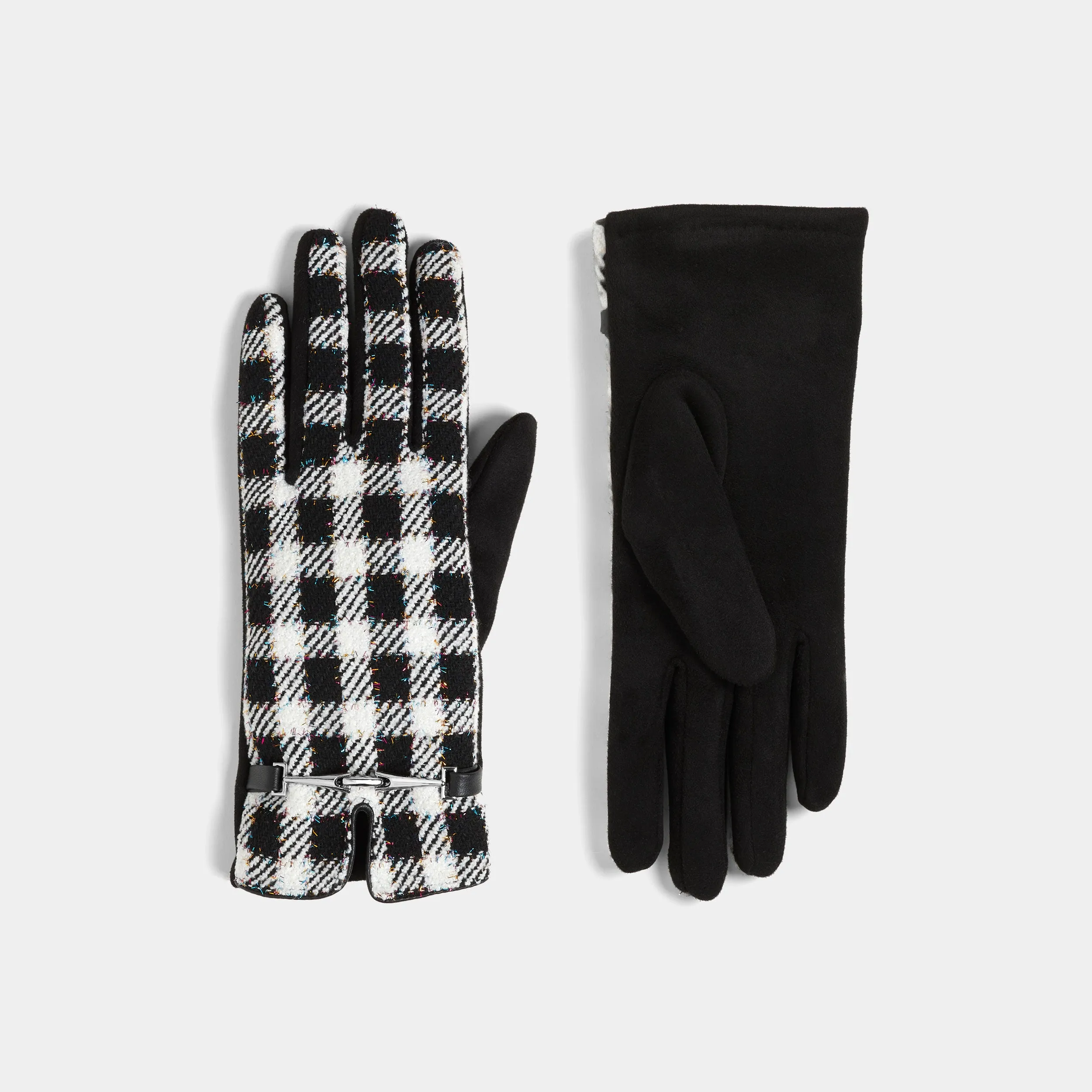 Glitzy Checkered Touchscreen Gloves - Black Glitz