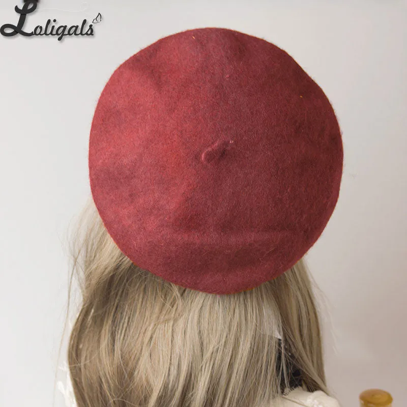 Gothic Burgundy Lolita Headpiece Corduroy Headwear & Beret