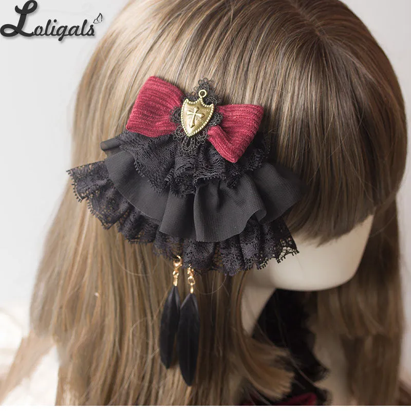 Gothic Burgundy Lolita Headpiece Corduroy Headwear & Beret