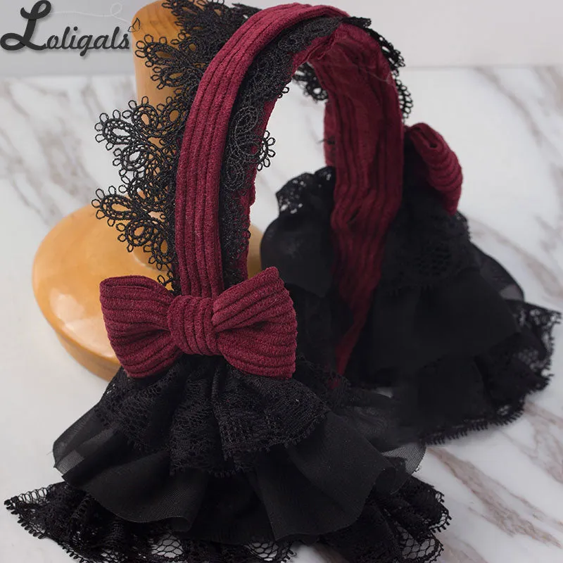 Gothic Burgundy Lolita Headpiece Corduroy Headwear & Beret