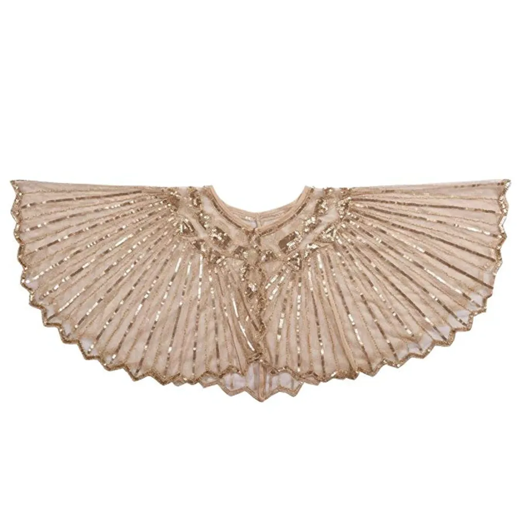 Great Gatsby 1920's Bridal Flapper Sequin Cape - Beige