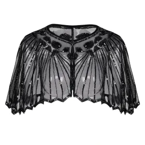 Great Gatsby 1920's Bridal Flapper Sequin Cape - Black