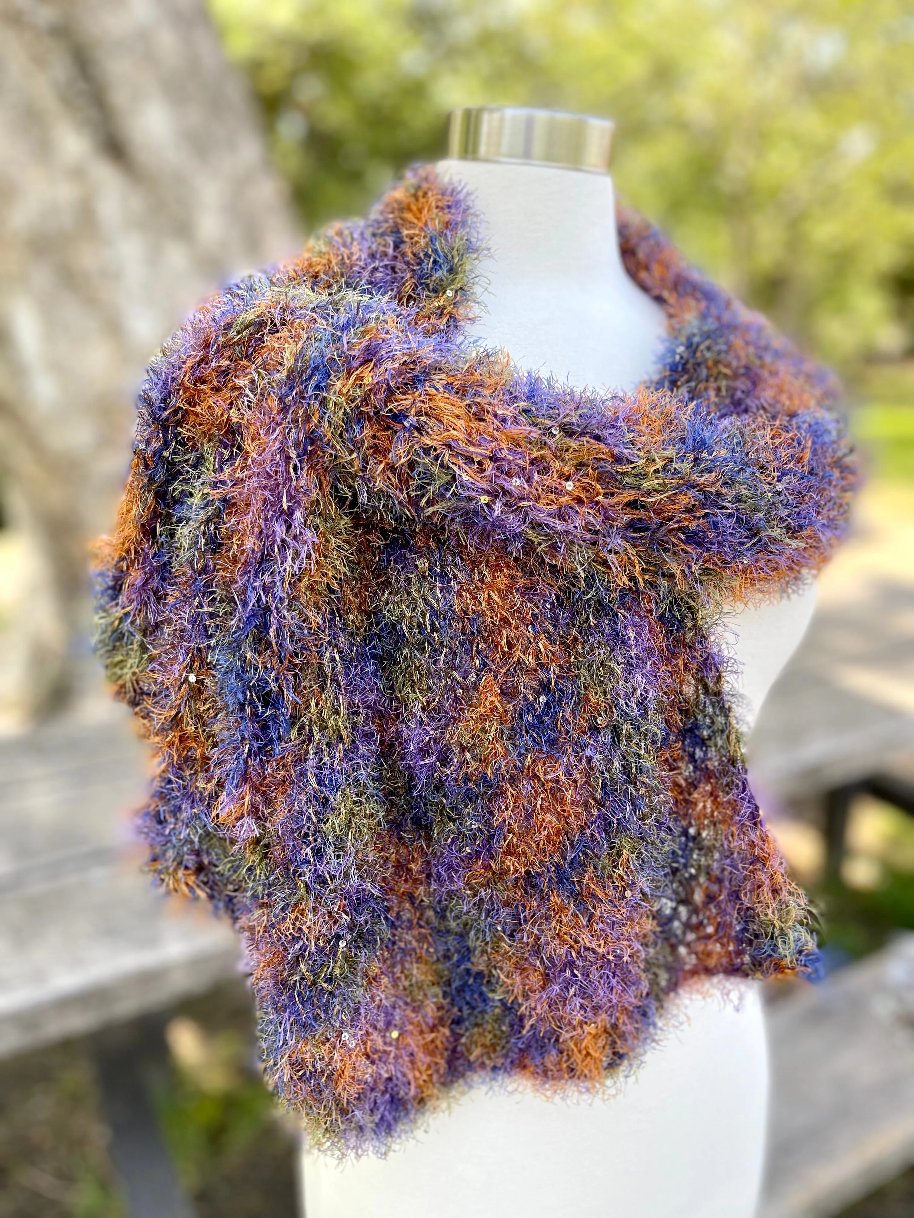 Hand Knitted Scarf for Women, Soft Eyelash Fur