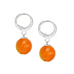 Handmade Gemstone Beaded Earrings for Women and Teen | 12 Mm Orange Agate Ball Dangle Drop Earrings Gold Plated Leverback