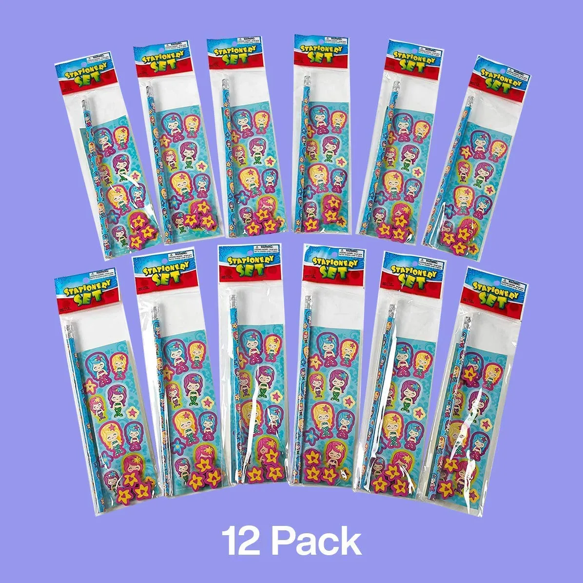 Kicko Mermaid Stationery Set - 12 Sets - for Kids, Party Favors, Stocking Stuffers