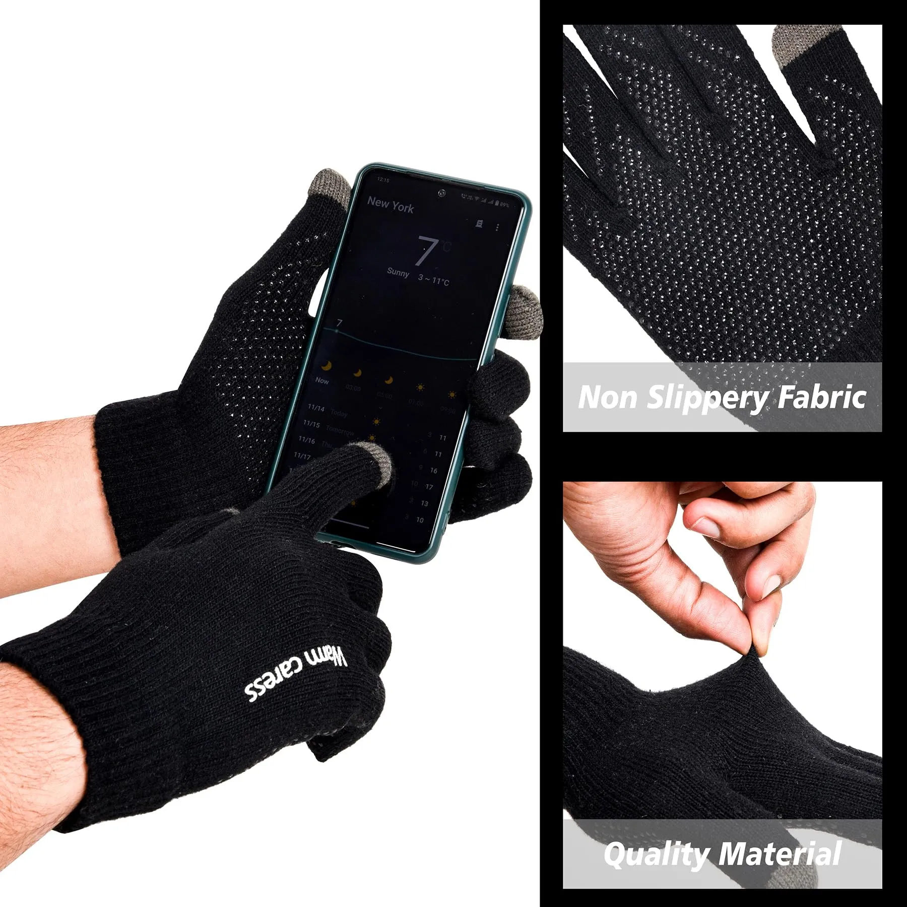 Kuber Industries Hand Gloves | Touchscreen Woolen Gloves | Gloves for Men | Gloves for Women | Dot Grip Biking Gloves | Gloves for Cycling | Winter Gloves | 1 Pair | Black