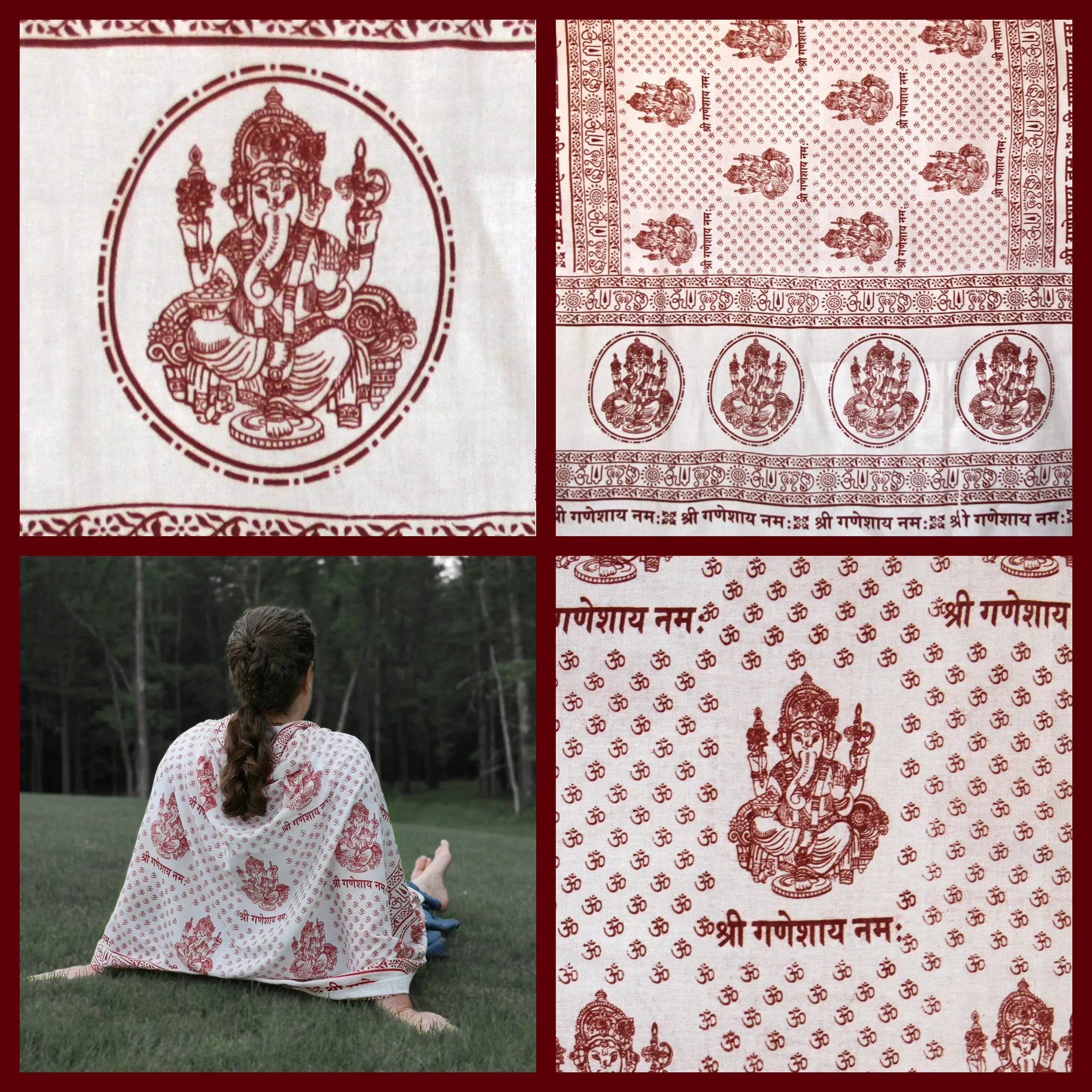 Meditation Yoga Prayer Shawl - Ganesh - White Large