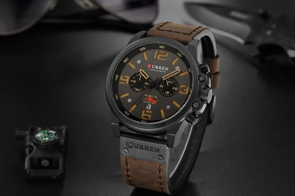 Men Quartz Military Genuine Leather Wrist Watches