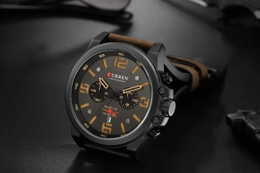 Men Quartz Military Genuine Leather Wrist Watches