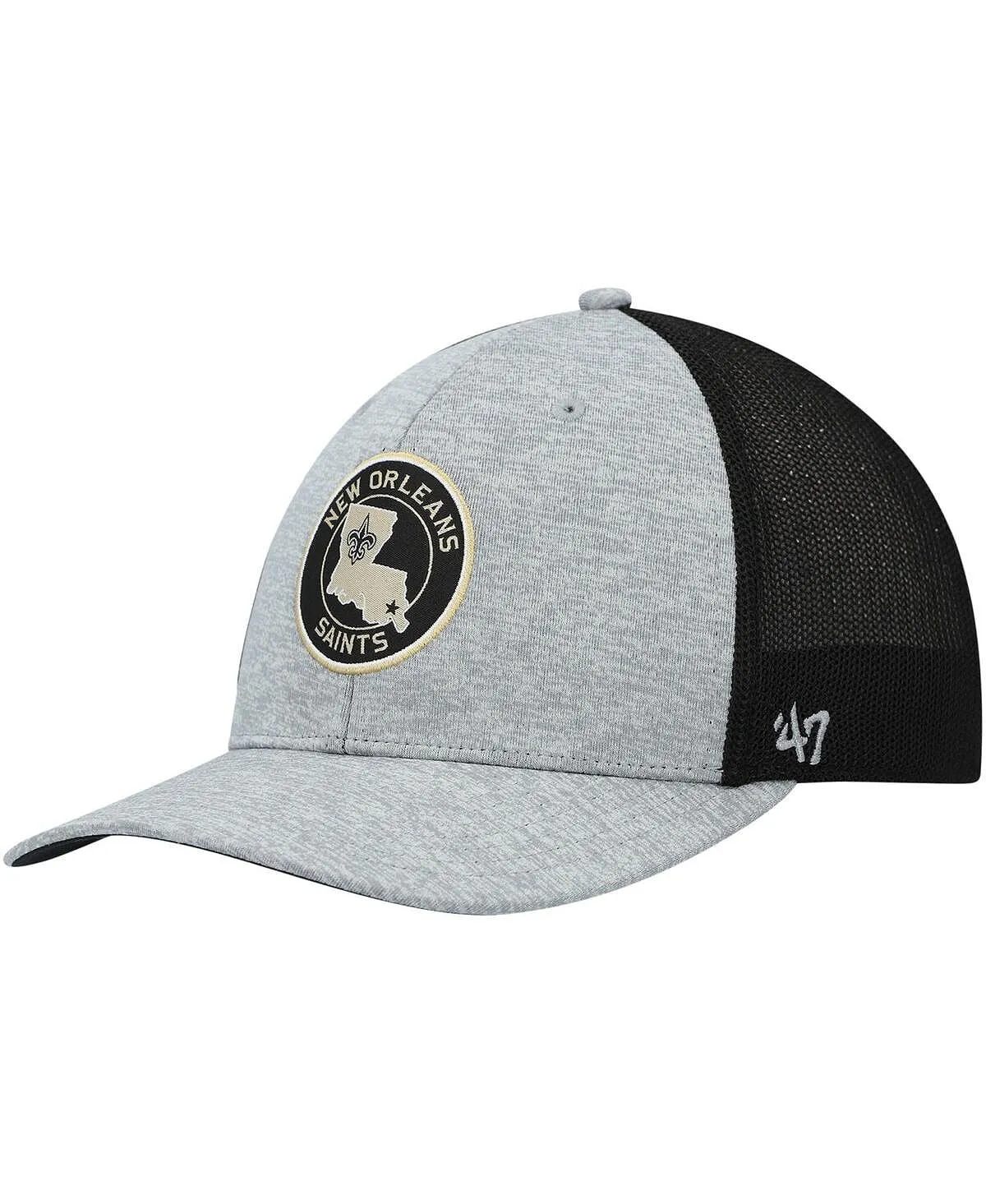 Men's Gray and Black New Orleans Saints Motivator Flex Cap with Heathered Print '47 Brand