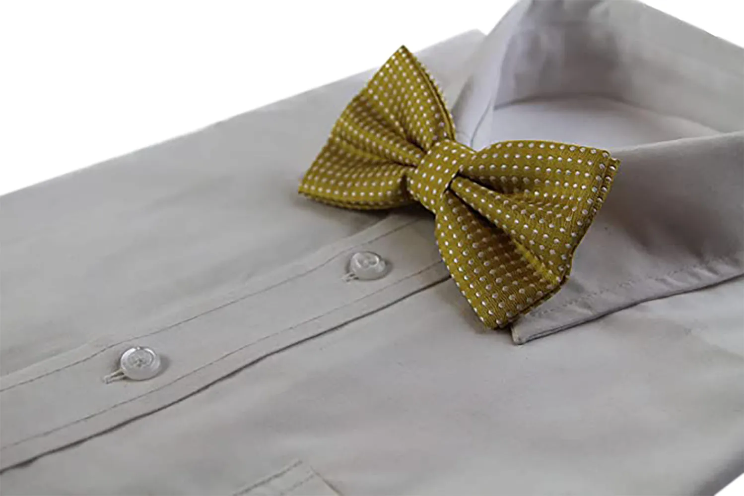 Mens Mustard Yellow Plain Coloured Bow Tie With White Polka Dots