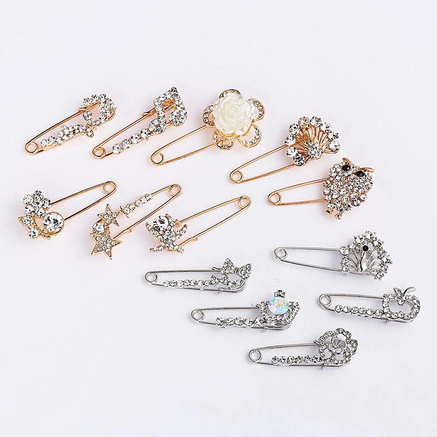 Mixed Style Rhinestone Safety Pin Brooches