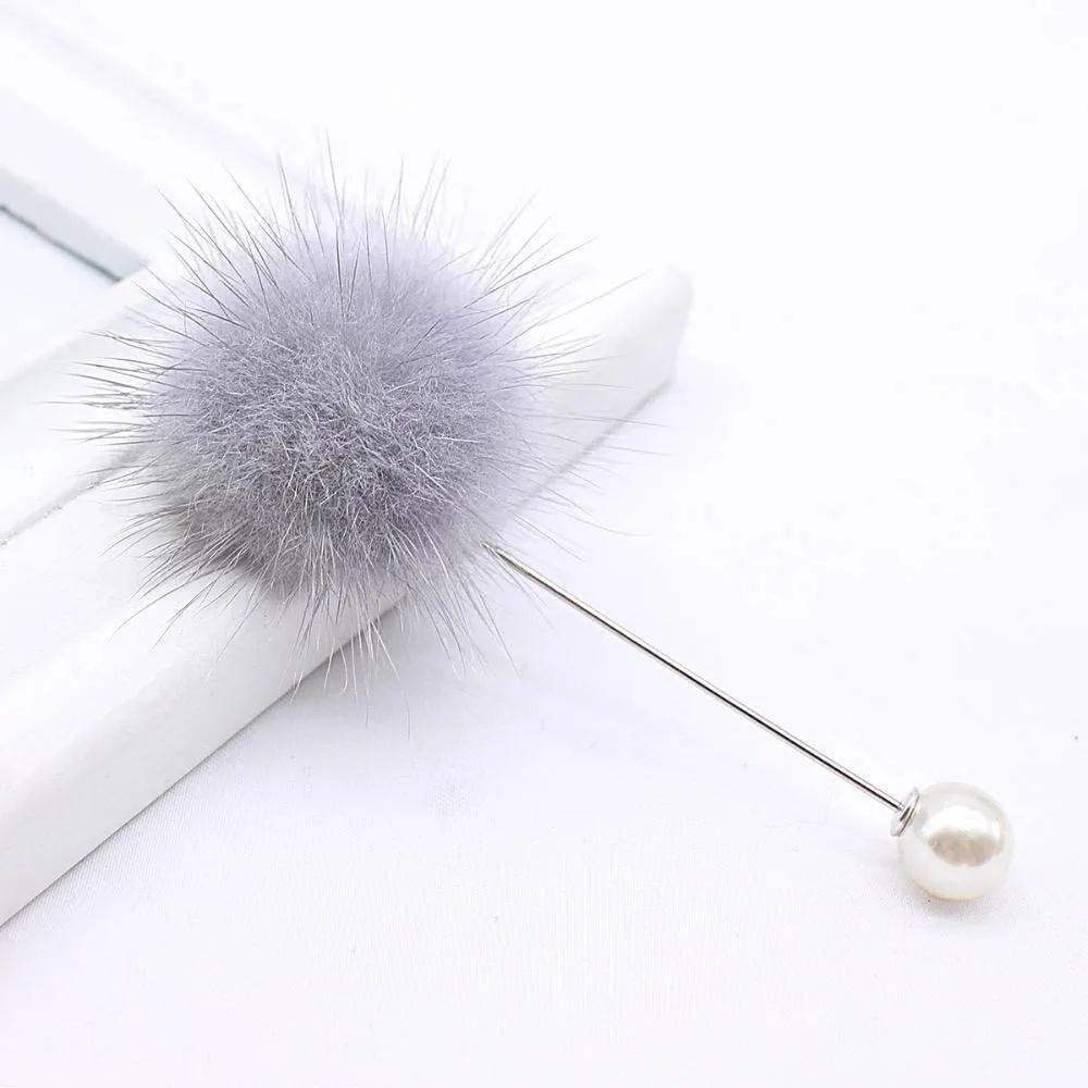 new cute Charm Simulated Pearl Brooch Pins For Women Korean Fur pompom Ball Piercing Lapel Brooches Collar Jewelry Gift