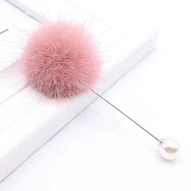 new cute Charm Simulated Pearl Brooch Pins For Women Korean Fur pompom Ball Piercing Lapel Brooches Collar Jewelry Gift