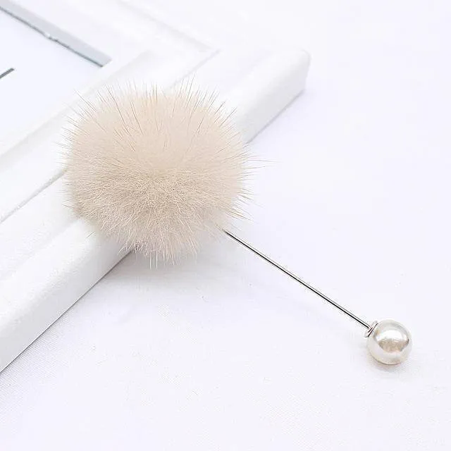 new cute Charm Simulated Pearl Brooch Pins For Women Korean Fur pompom Ball Piercing Lapel Brooches Collar Jewelry Gift