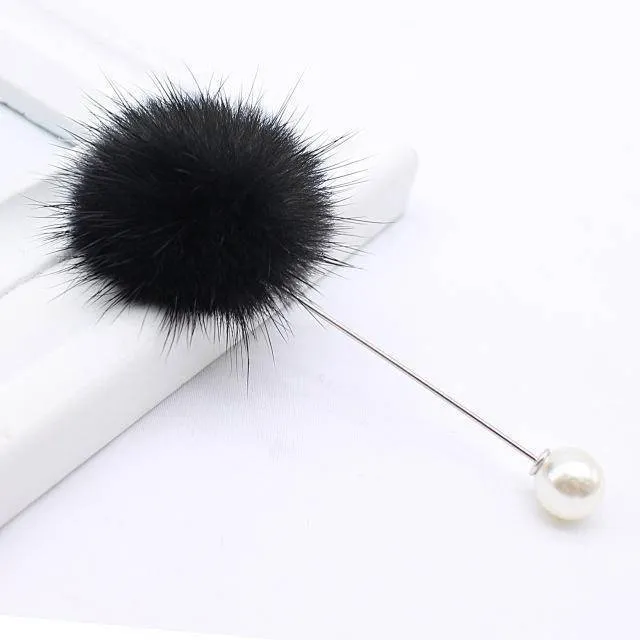 new cute Charm Simulated Pearl Brooch Pins For Women Korean Fur pompom Ball Piercing Lapel Brooches Collar Jewelry Gift