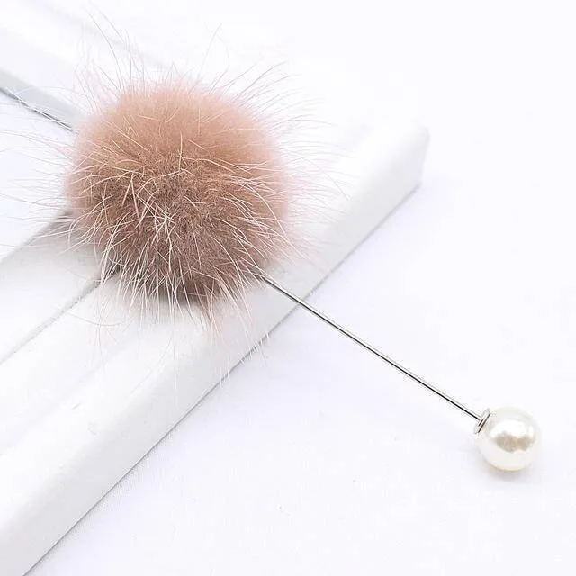 new cute Charm Simulated Pearl Brooch Pins For Women Korean Fur pompom Ball Piercing Lapel Brooches Collar Jewelry Gift