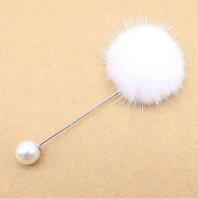 new cute Charm Simulated Pearl Brooch Pins For Women Korean Fur pompom Ball Piercing Lapel Brooches Collar Jewelry Gift