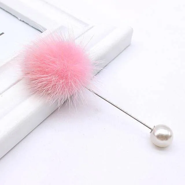 new cute Charm Simulated Pearl Brooch Pins For Women Korean Fur pompom Ball Piercing Lapel Brooches Collar Jewelry Gift