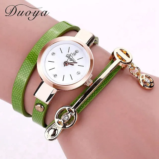 New Duoya Fashion Women Bracelet Watch Gold Quartz Gift Watch Wristwatch Women Dress Leather Casual Bracelet Watches