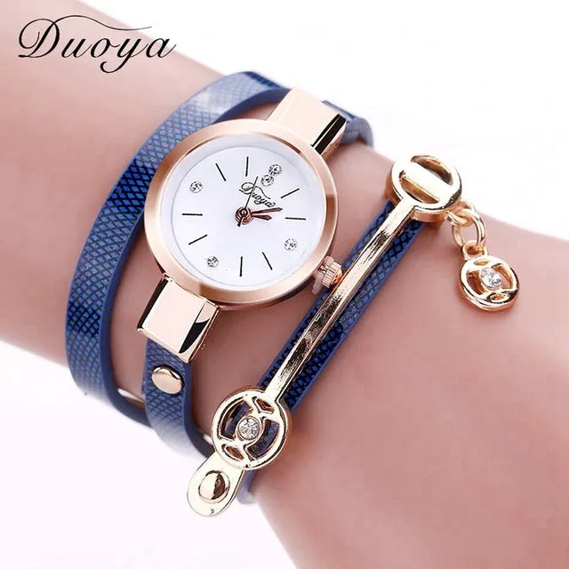 New Duoya Fashion Women Bracelet Watch Gold Quartz Gift Watch Wristwatch Women Dress Leather Casual Bracelet Watches