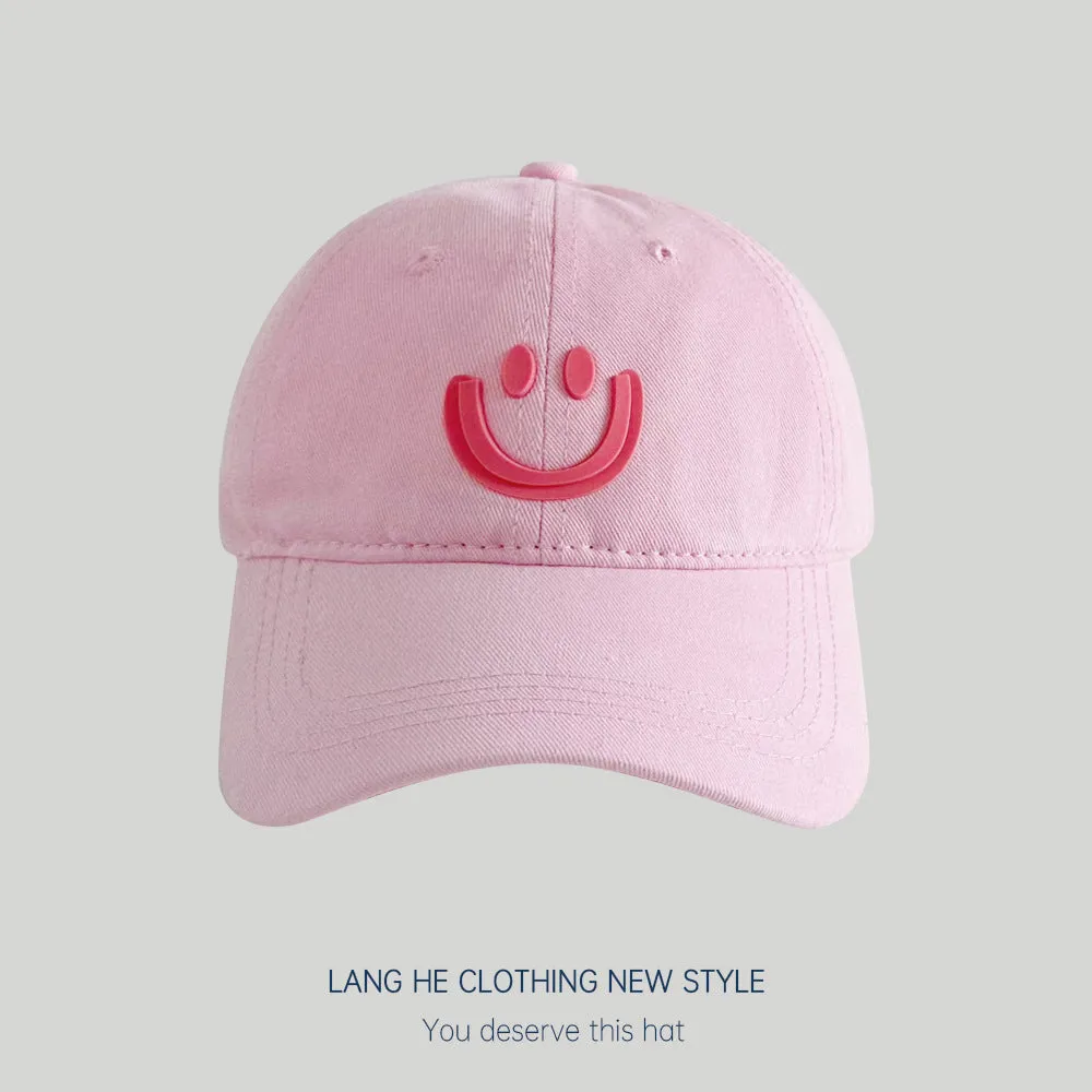 New smiling face parent-child baseball cap women's washable soft top soft top style casual all-match small head peaked cap sunshade