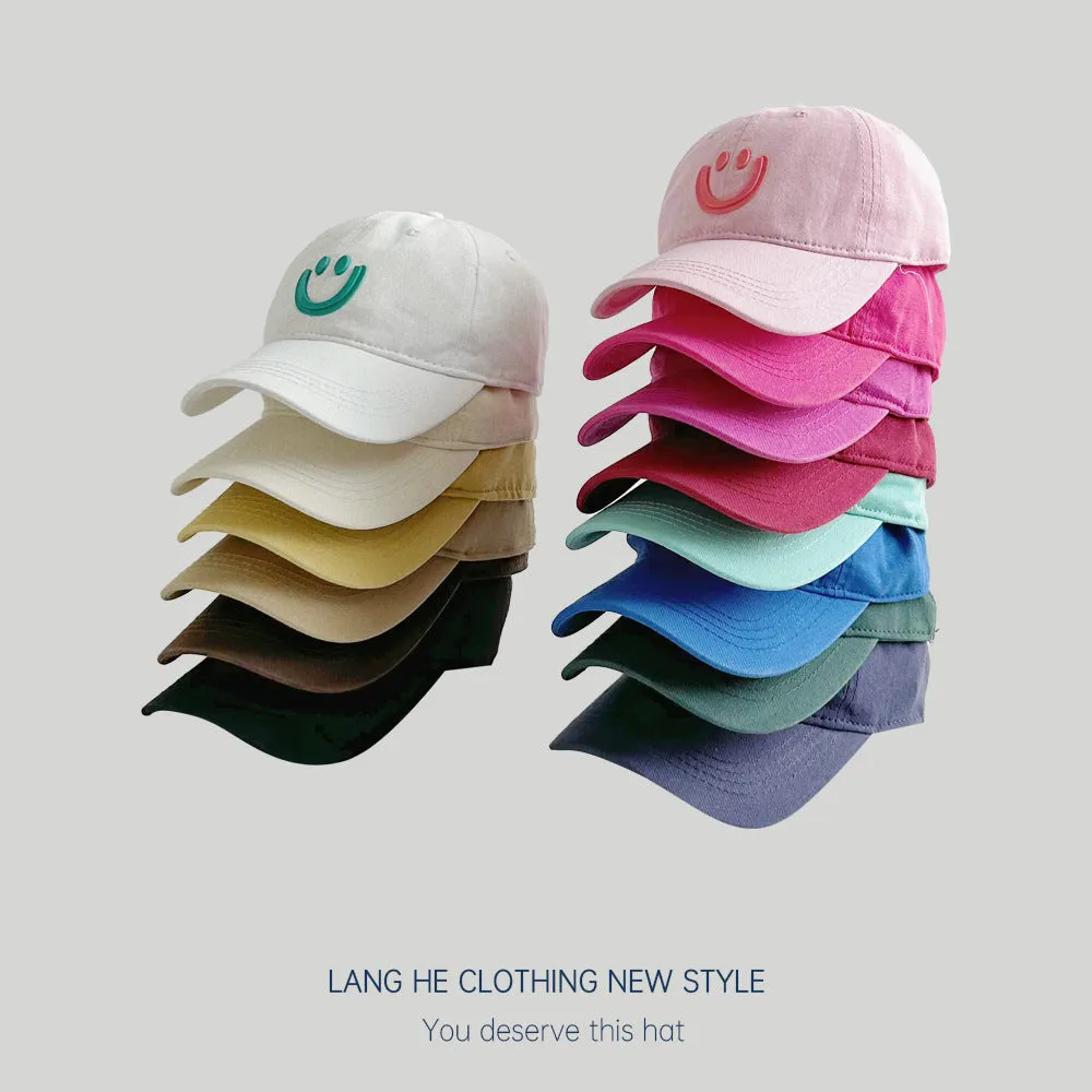 New smiling face parent-child baseball cap women's washable soft top soft top style casual all-match small head peaked cap sunshade