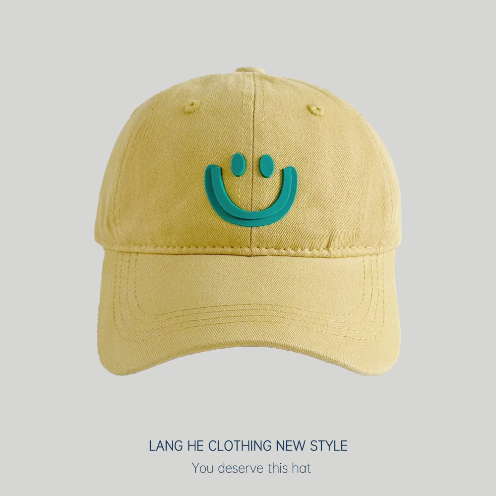 New smiling face parent-child baseball cap women's washable soft top soft top style casual all-match small head peaked cap sunshade