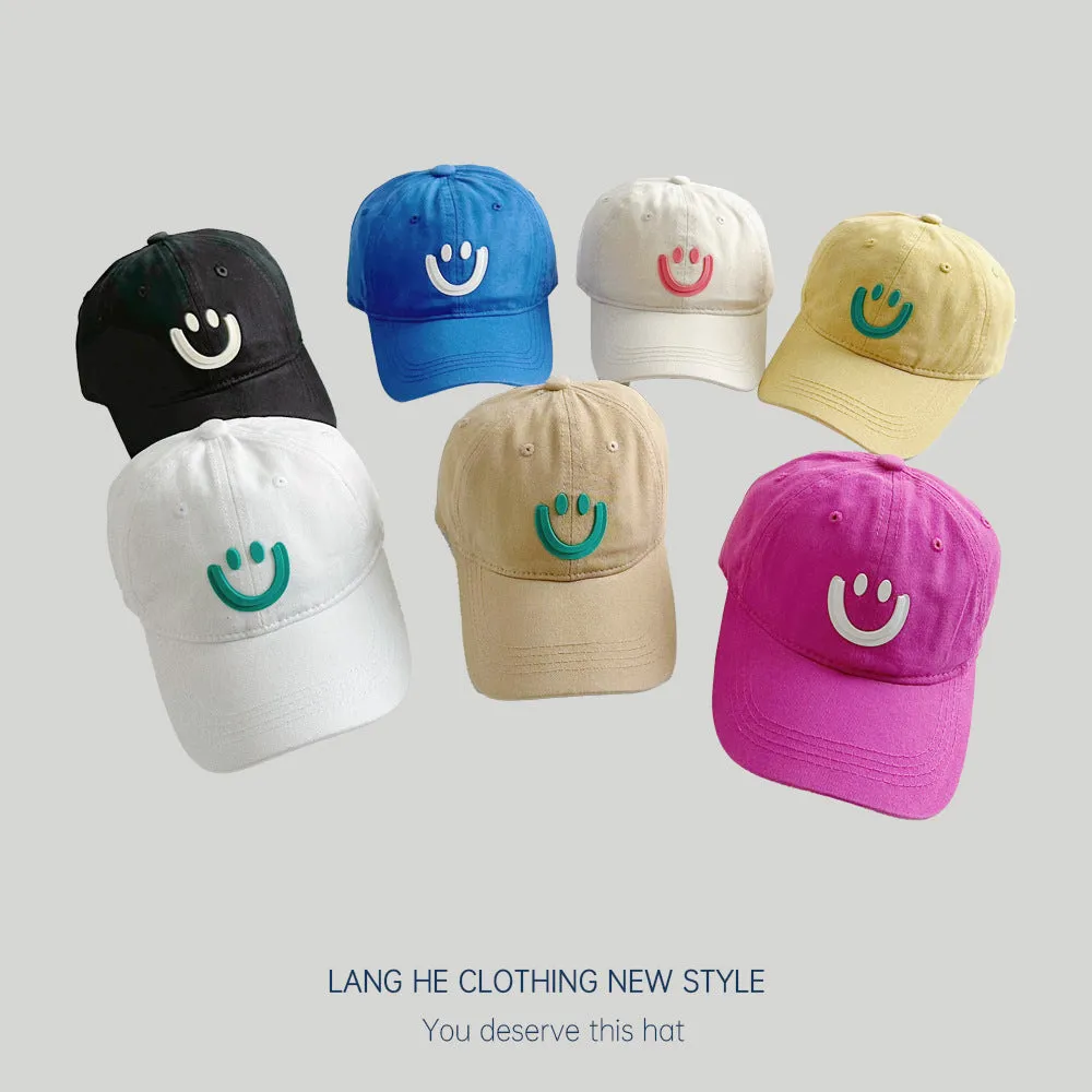 New smiling face parent-child baseball cap women's washable soft top soft top style casual all-match small head peaked cap sunshade