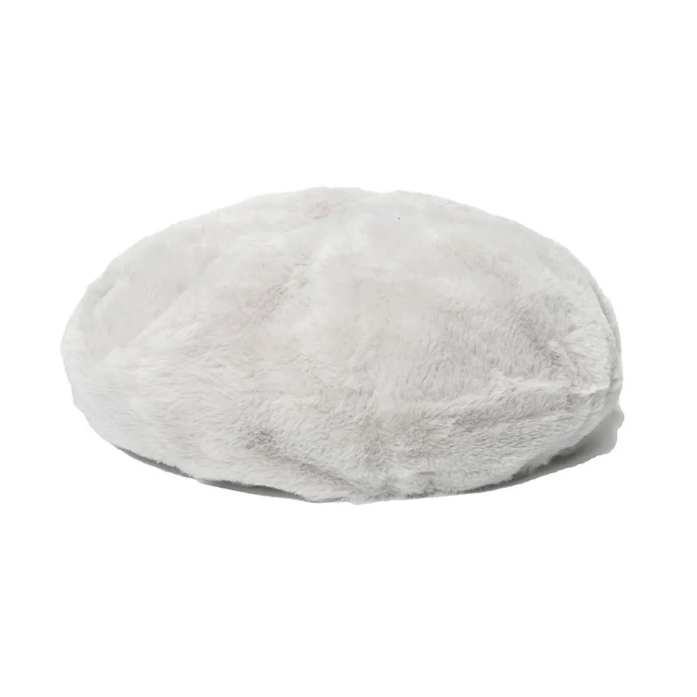 NEWBLOM Painter Hat Winter Wool Bud Hat Pure Color Faux Rabbit Fur Plush Beret