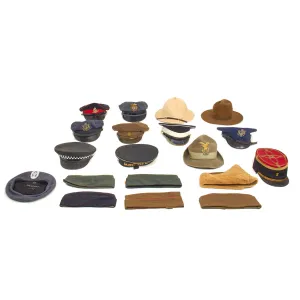 Original Post WWII American and European Military and Police Caps and Peaked Visor Lot - 20 Items