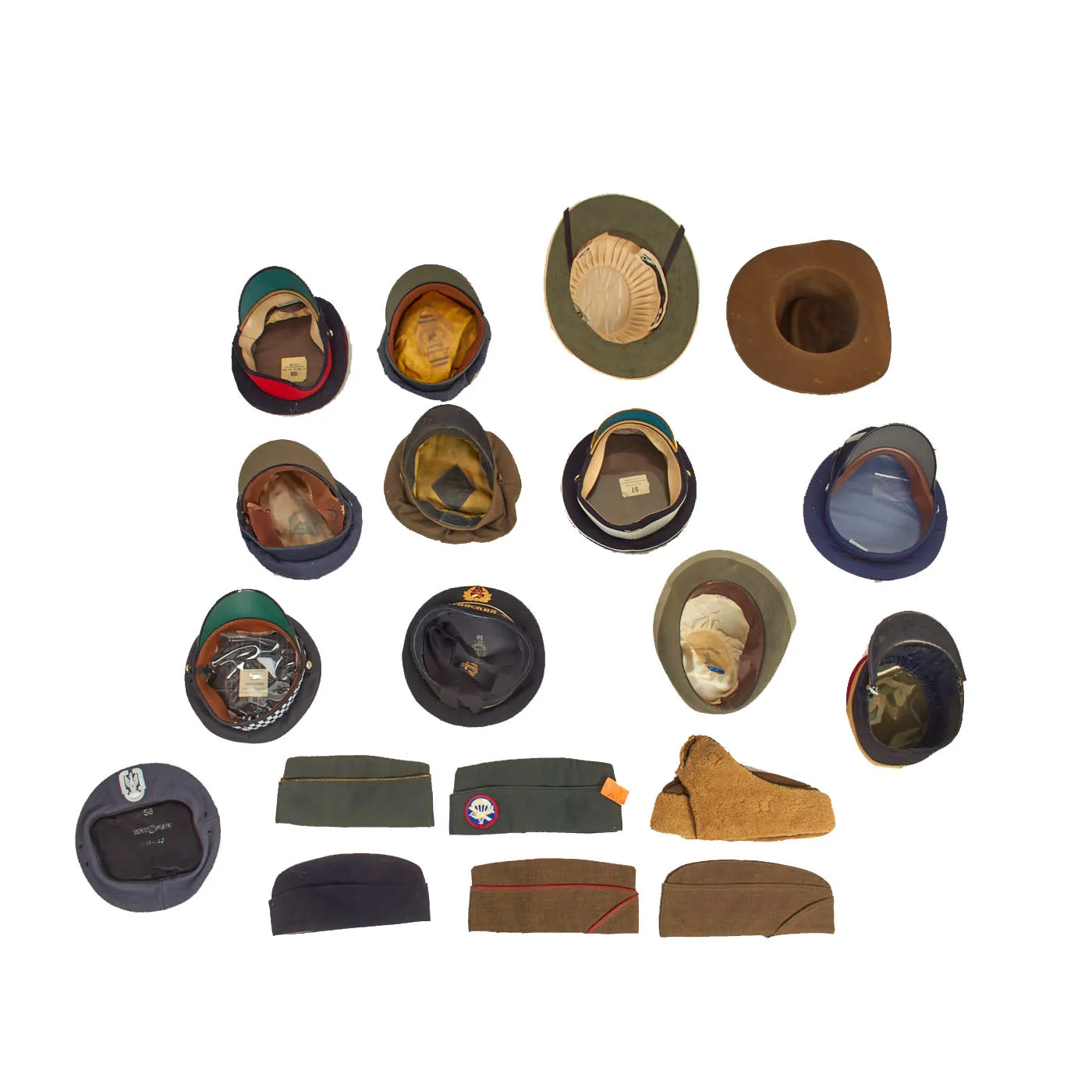 Original Post WWII American and European Military and Police Caps and Peaked Visor Lot - 20 Items