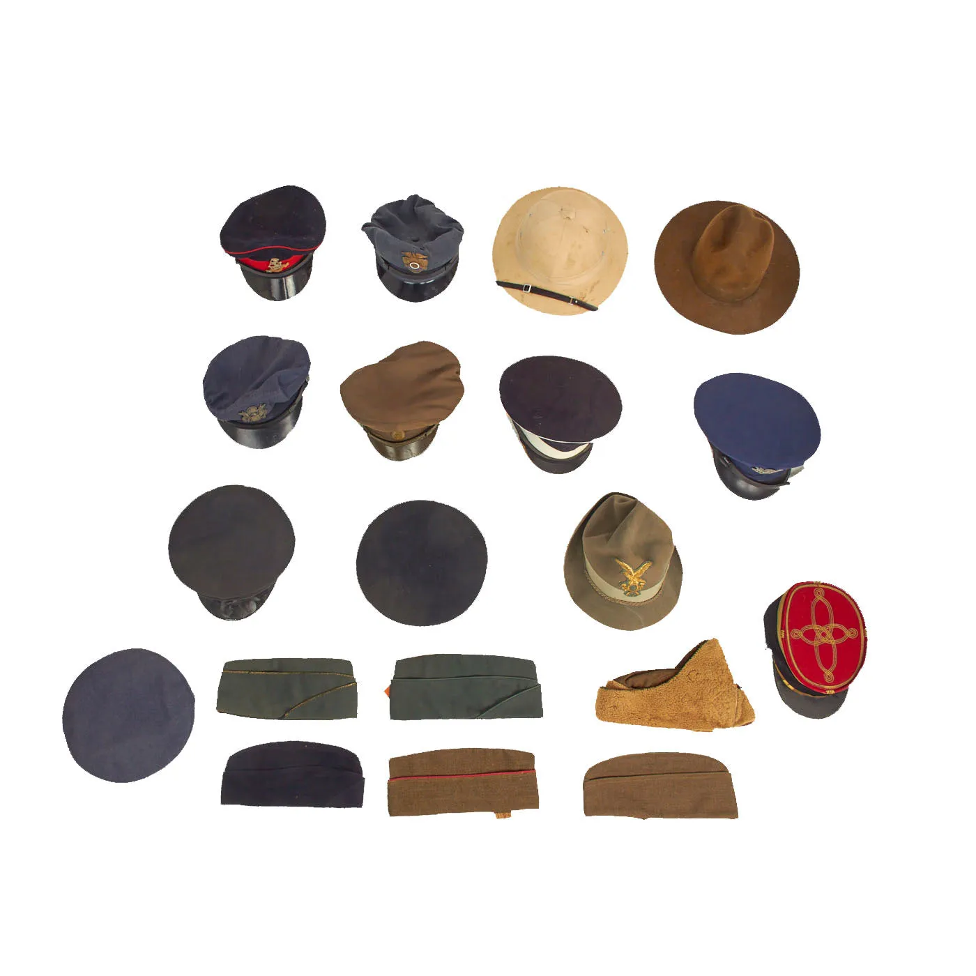 Original Post WWII American and European Military and Police Caps and Peaked Visor Lot - 20 Items