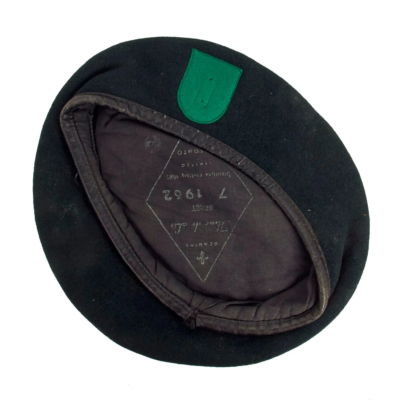 Original RARE U.S. 10th Special Forces Group 1st Issue Canadian-Made Beret with Early Cut-Edge Felt Flash- Dated 1962